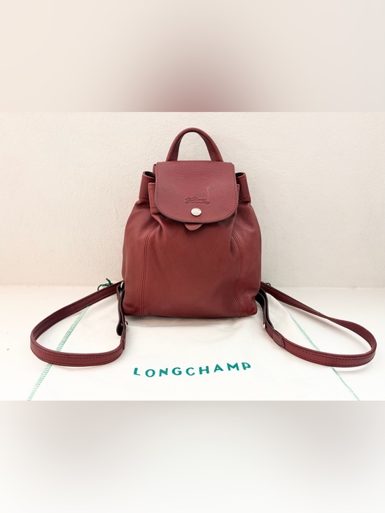 Auth LONGCHAMP Le Pliage Mini Burgundy Leather Backpack main image 12